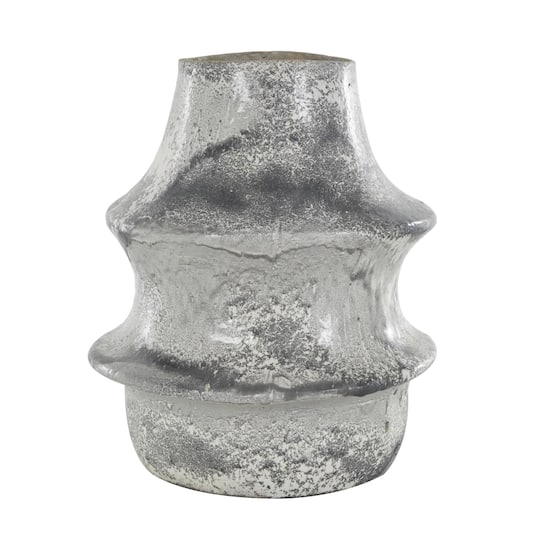 15" Light Gray Textured Paper Mache Fluted Vase with Ring Handle